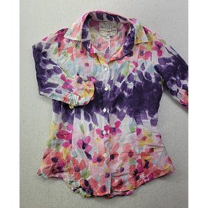 Fine Garments By Alicia Bell Women's 0 Button Up Blouse Floral Watercolor Cotton